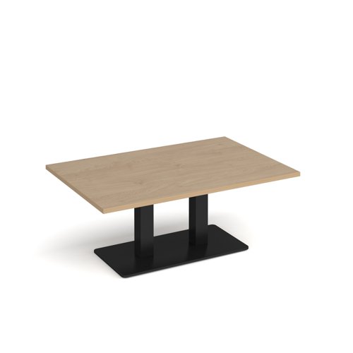 ECR1200-K-KO Eros rectangular coffee table with flat black rectangular base and twin uprights 1200mm x 800mm - kendal oak