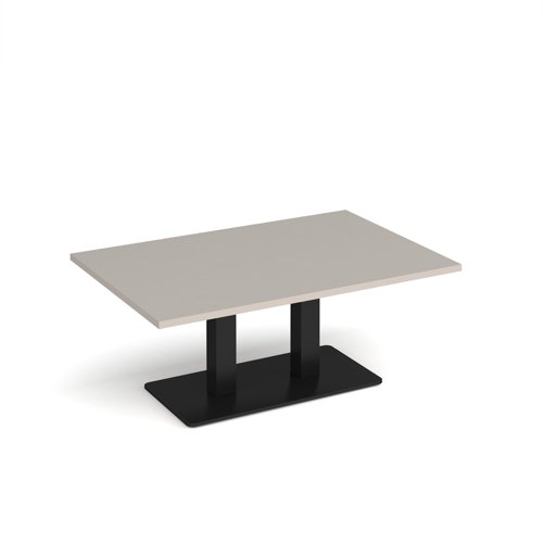 Eros rectangular coffee table with flat black rectangular base and twin uprights 1200mm x 800mm - Light Grey | ECR1200-K-LG | Dams International