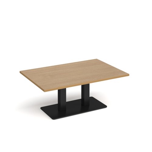 Eros rectangular coffee table with flat black rectangular base and twin uprights 1200mm x 800mm - oak