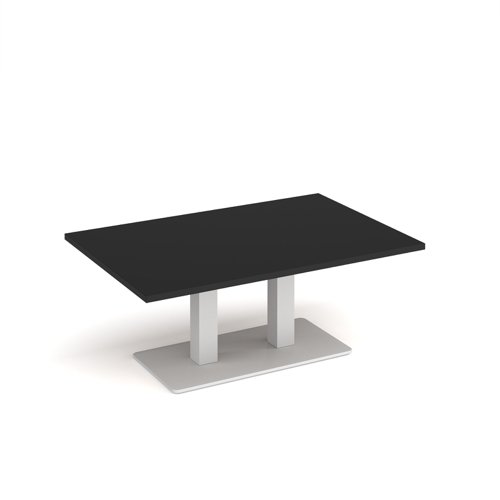 Eros rectangular coffee table with flat white rectangular base and twin uprights 1200mm x 800mm - Black | ECR1200-WH-BK | Dams International