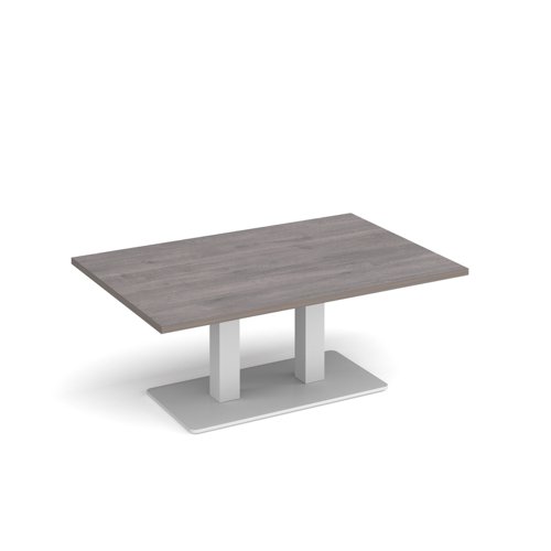 Eros rectangular coffee table with flat white rectangular base and twin uprights 1200mm x 800mm - grey oak