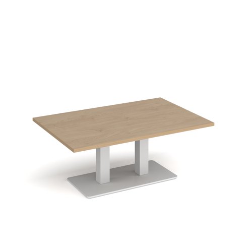Eros rectangular coffee table with flat white rectangular base and twin uprights 1200mm x 800mm - kendal oak