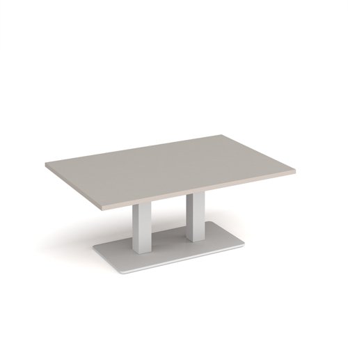 Eros rectangular coffee table with flat white rectangular base and twin uprights 1200mm x 800mm - Light Grey