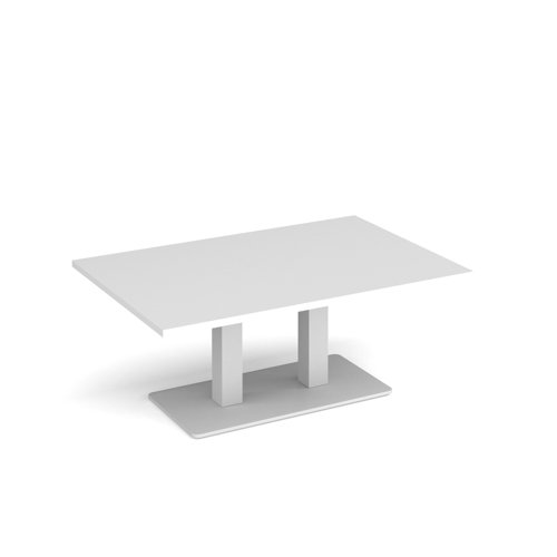 Eros rectangular coffee table with flat white rectangular base and twin uprights 1200mm x 800mm - white