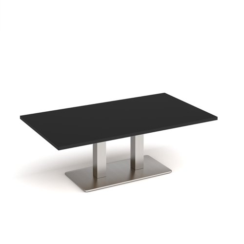 Eros rectangular coffee table with flat brushed steel rectangular base and twin uprights 1400mm x 800mm - Black