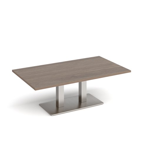 Eros rectangular coffee table with flat brushed steel rectangular base and twin uprights 1400mm x 800mm - barcelona walnut