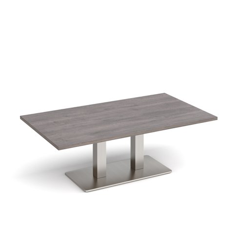 Eros rectangular coffee table with flat brushed steel rectangular base and twin uprights 1400mm x 800mm - grey oak