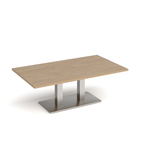 Eros rectangular coffee table with flat brushed steel rectangular base and twin uprights 1400mm x 800mm - kendal oak