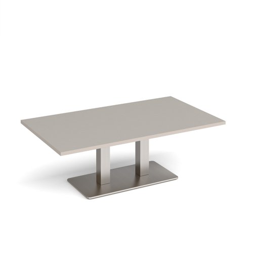 Eros rectangular coffee table with flat brushed steel rectangular base and twin uprights 1400mm x 800mm -Light Grey