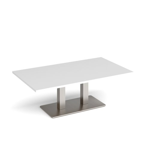 Eros rectangular coffee table with flat brushed steel rectangular base and twin uprights 1400mm x 800mm - white
