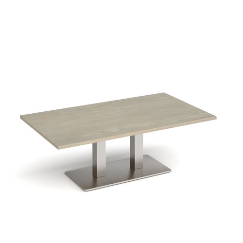 Eros rectangular coffee table with flat brushed steel rectangular base and twin uprights 1400mm x 800mm - made to order