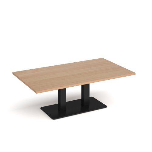 ECR1400-K-B Eros rectangular coffee table with flat black rectangular base and twin uprights 1400mm x 800mm - beech