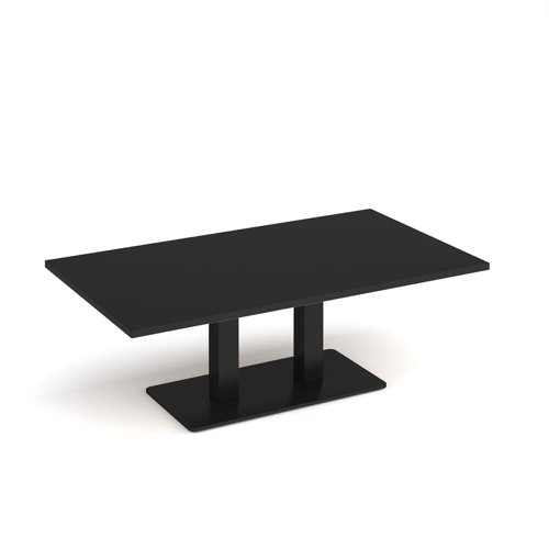 Eros rectangular coffee table with flat black rectangular base and twin uprights 1400mm x 800mm - Black