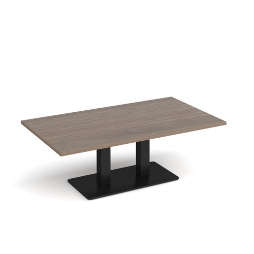 Eros rectangular coffee table with flat black rectangular base and twin uprights 1400mm x 800mm - barcelona walnut