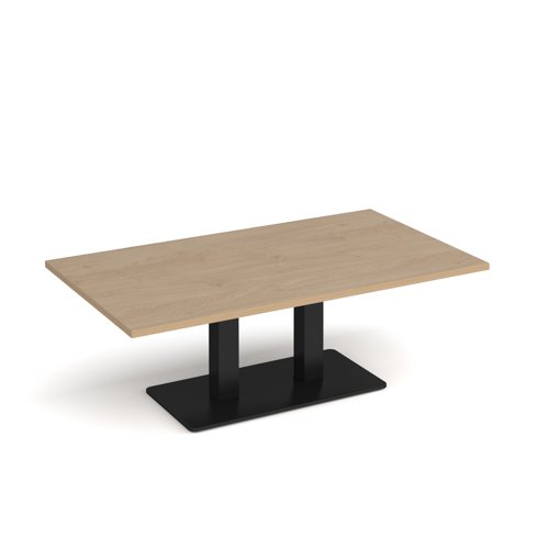 Eros rectangular coffee table with flat black rectangular base and twin uprights 1400mm x 800mm - Kendal oak