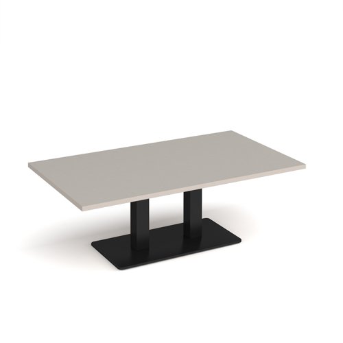 Eros rectangular coffee table with flat black rectangular base and twin uprights 1400mm x 800mm - Light Grey