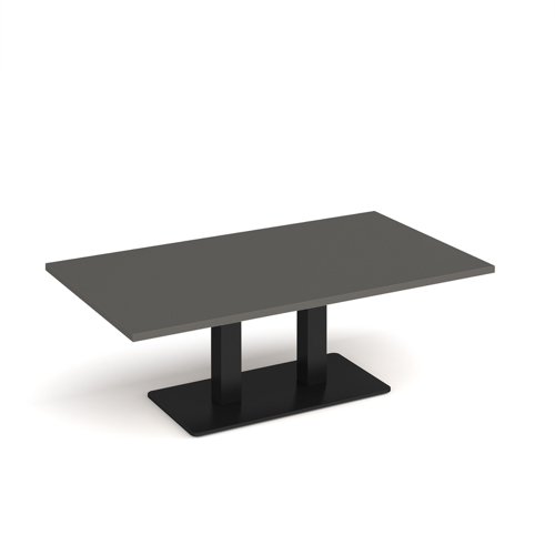 Eros rectangular coffee table with flat black rectangular base and twin uprights 1400mm x 800mm - Onyx Grey