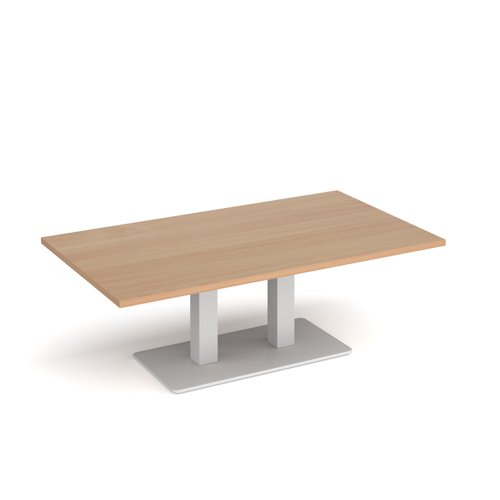 Eros rectangular coffee table with flat white rectangular base and twin uprights 1400mm x 800mm - beech