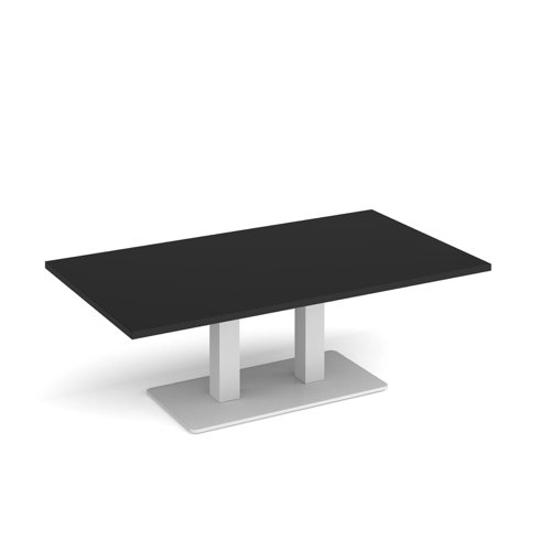 Eros rectangular coffee table with flat white rectangular base and twin uprights 1400mm x 800mm - Black