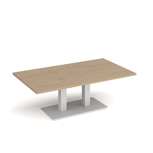 ECR1400-WH-KO Eros rectangular coffee table with flat white rectangular base and twin uprights 1400mm x 800mm - kendal oak