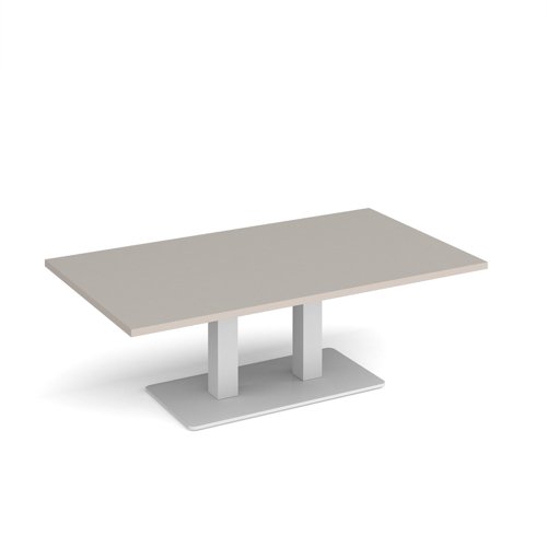 Eros rectangular coffee table with flat white rectangular base and twin uprights 1400mm x 800mm - Light Grey