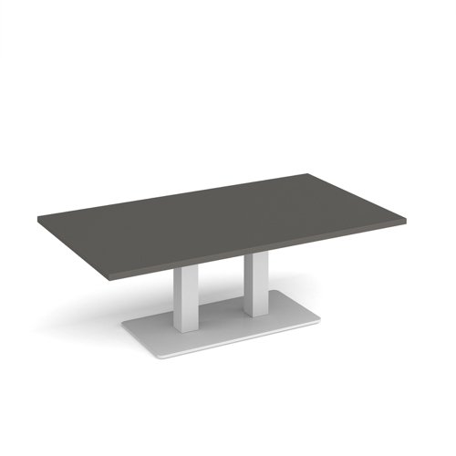 Eros rectangular coffee table with flat white rectangular base and twin uprights 1400mm x 800mm - Onyx Grey