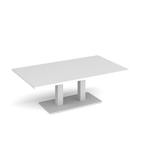 ECR1400-WH-WH Eros rectangular coffee table with flat white rectangular base and twin uprights 1400mm x 800mm - white