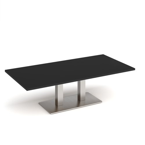 Eros rectangular coffee table with flat brushed steel rectangular base and twin uprights 1600mm x 800mm - Black