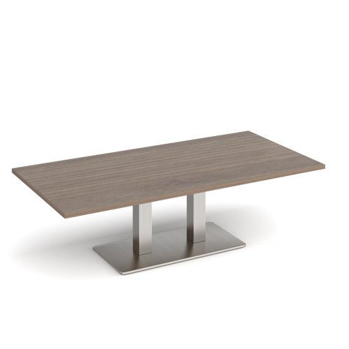 Eros Rectangular Coffee Table With Flat Brushed Steel Rectangular Base And Twin Uprights 1600mm X 800mm Barcelona Walnut