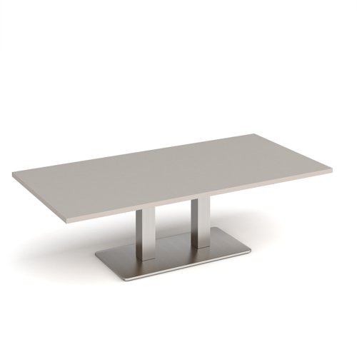 Eros rectangular coffee table with flat brushed steel rectangular base and twin uprights 1600mm x 800mm - Light Grey