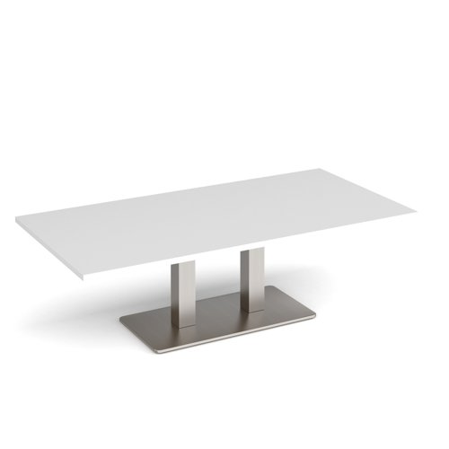 ECR1600-BS-WH Eros rectangular coffee table with flat brushed steel rectangular base and twin uprights 1600mm x 800mm - white