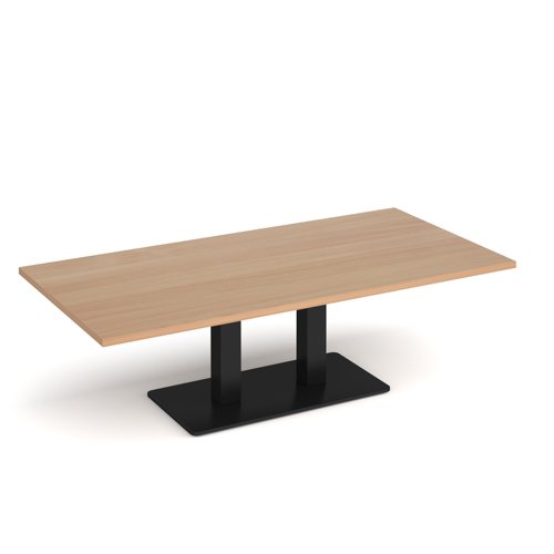 ECR1600-K-B Eros rectangular coffee table with flat black rectangular base and twin uprights 1600mm x 800mm - beech
