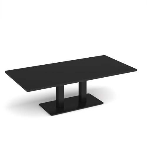 Eros rectangular coffee table with flat black rectangular base and twin uprights 1600mm x 800mm - Black