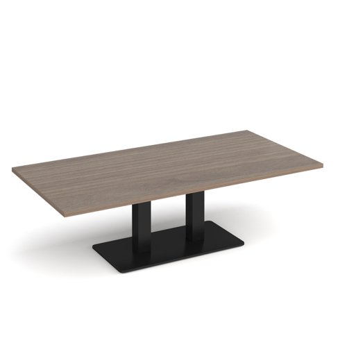 Eros rectangular coffee table with flat black rectangular base and twin uprights 1600mm x 800mm - barcelona walnut