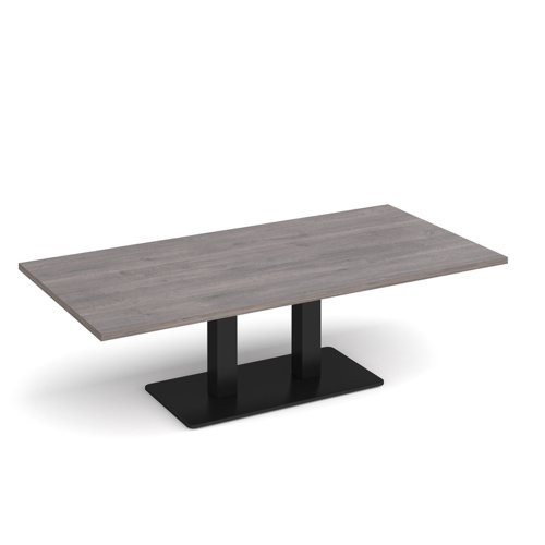 Eros rectangular coffee table with flat black rectangular base and twin uprights 1600mm x 800mm - grey oak ECR1600-K-GO Buy online at Office 5Star or contact us Tel 01594 810081 for assistance