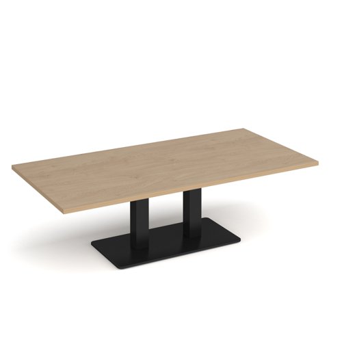 Eros rectangular coffee table with flat black rectangular base and twin uprights 1600mm x 800mm - kendal oak ECR1600-K-KO Buy online at Office 5Star or contact us Tel 01594 810081 for assistance
