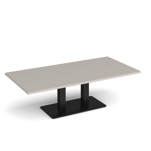 Eros rectangular coffee table with flat black rectangular base and twin uprights 1600mm x 800mm -Light Grey