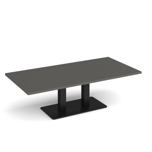 Eros rectangular coffee table with flat black rectangular base and twin uprights 1600mm x 800mm - Onyx Grey