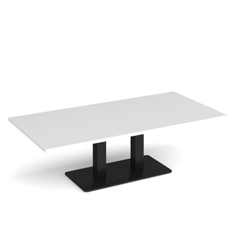 Eros rectangular coffee table with flat black rectangular base and twin uprights 1600mm x 800mm - white ECR1600-K-WH Buy online at Office 5Star or contact us Tel 01594 810081 for assistance