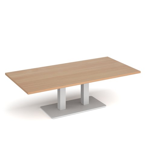 Eros rectangular coffee table with flat white rectangular base and twin uprights 1600mm x 800mm - beech