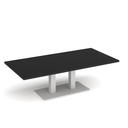 Eros rectangular coffee table with flat white rectangular base and twin uprights 1600mm x 800mm - Black