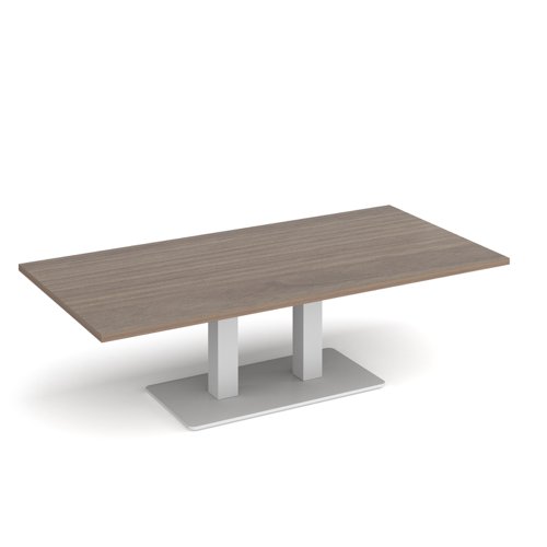 Eros rectangular coffee table with flat white rectangular base and twin uprights 1600mm x 800mm - barcelona walnut