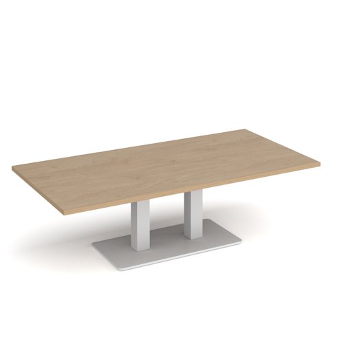 ECR1600-WH-KO Eros rectangular coffee table with flat white rectangular base and twin uprights 1600mm x 800mm - kendal oak