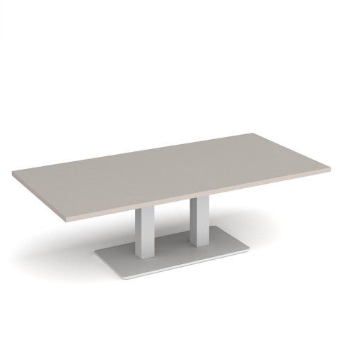 Eros rectangular coffee table with flat white rectangular base and twin uprights 1600mm x 800mm - Light Grey