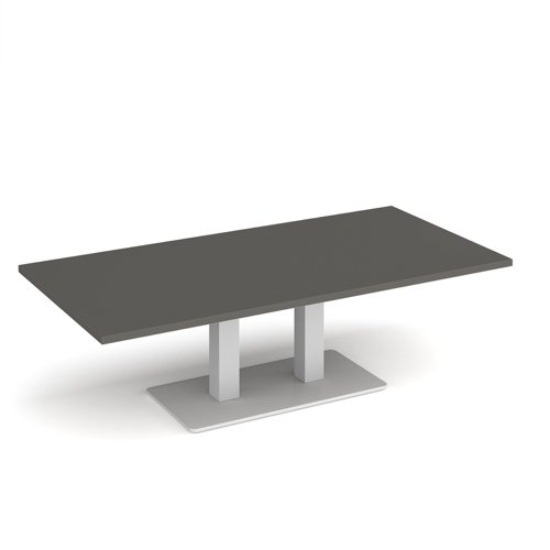 Eros rectangular coffee table with flat white rectangular base and twin uprights 1600mm x 800mm - Onyx Grey