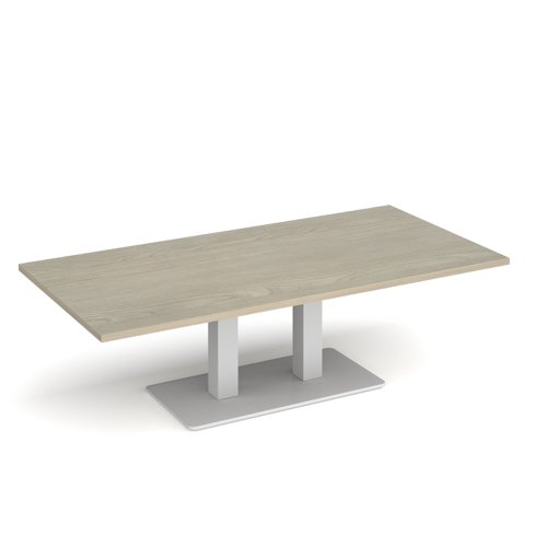 Eros rectangular coffee table with flat white rectangular base and twin uprights 1600mm x 800mm - made to order