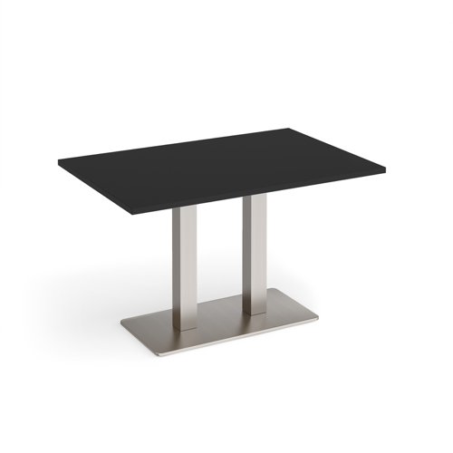 Eros rectangular dining table with flat brushed steel rectangular base and twin uprights 1200mm x 800mm - Black