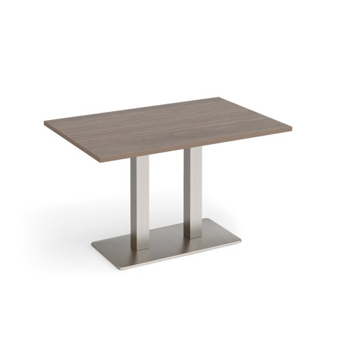 Eros rectangular dining table with flat brushed steel rectangular base and twin uprights 1200mm x 800mm - barcelona walnut