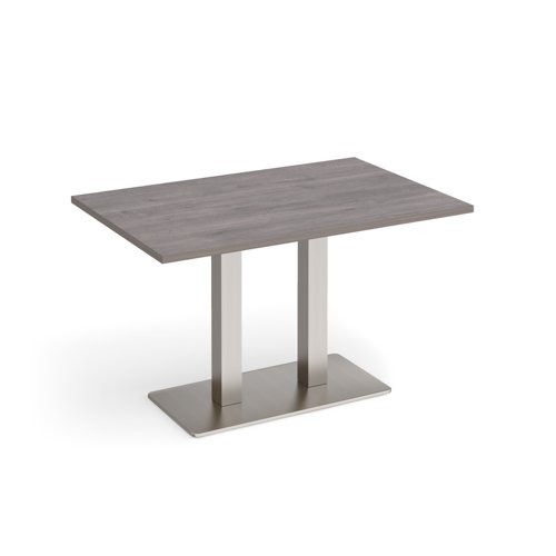Eros rectangular dining table with flat brushed steel rectangular base and twin uprights 1200mm x 800mm - grey oak