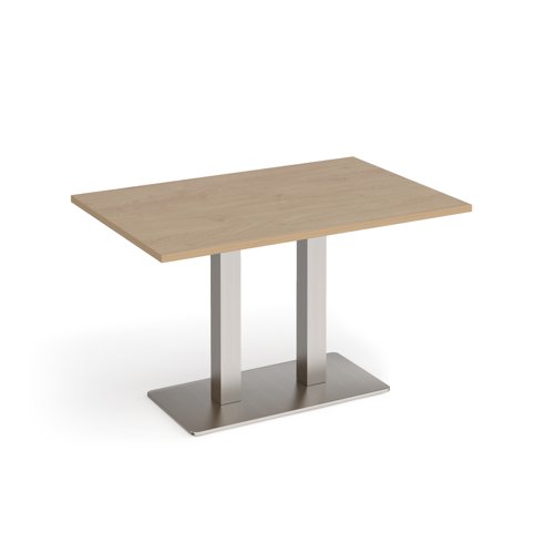 Eros rectangular dining table with flat brushed steel rectangular base and twin uprights 1200mm x 800mm - kendal oak